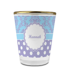 Purple Damask & Dots Glass Shot Glass - 1.5 oz - with Gold Rim - Set of 4 (Personalized)