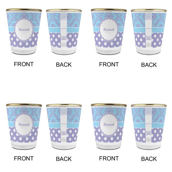 Purple Damask & Dots Glass Shot Glass - with gold rim - Set of 4 - APPROVAL