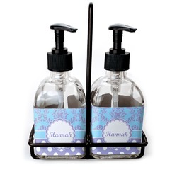 Purple Damask & Dots Glass Soap & Lotion Bottles (Personalized)