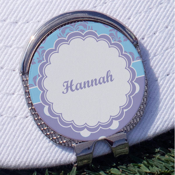 Custom Purple Damask & Dots Golf Ball Marker - Hat Clip
