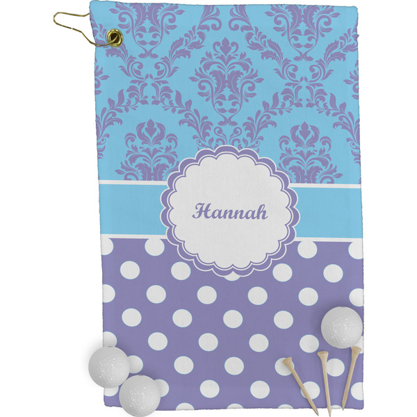 Purple Damask & Dots Golf Towel (Personalized)