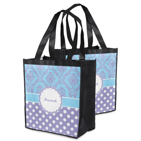 Purple Damask & Dots Grocery Bag - MAIN