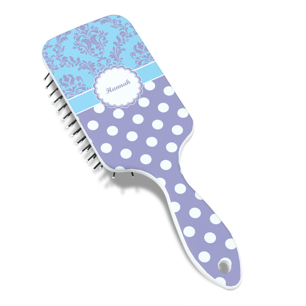 Purple Damask & Dots Hair Brush - Angle View