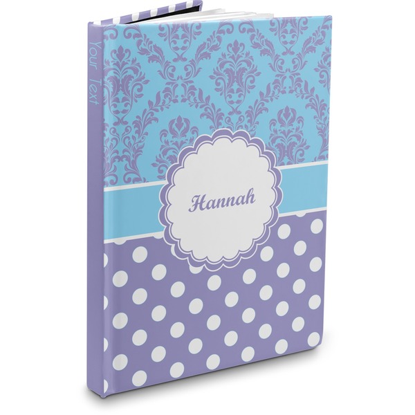 Custom Purple Damask & Dots Hardbound Journal - 7.25" x 10" (Personalized)