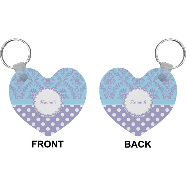 Purple Damask & Dots Heart Keychain (Front + Back)