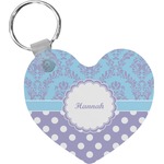Purple Damask & Dots Heart Plastic Keychain w/ Name or Text