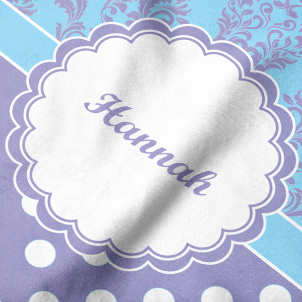 Purple Damask & Dots Hooded Baby Towel- Detail Close Up