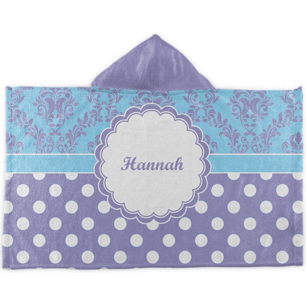 Custom Purple Damask & Dots Kids Hooded Towel (Personalized)