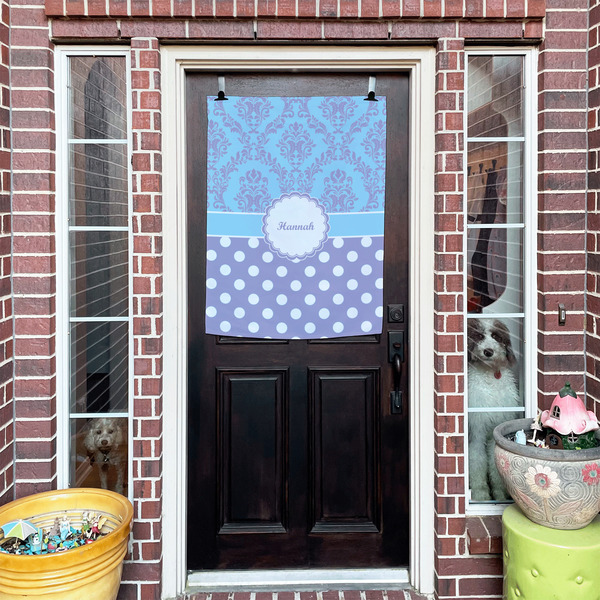 Purple Damask & Dots House Flags - Double Sided - (Over the door) LIFESTYLE