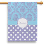 Purple Damask & Dots 28" House Flag - Double Sided (Personalized)