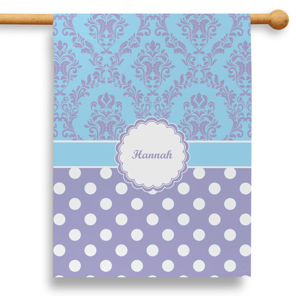 Custom Purple Damask & Dots 28" House Flag (Personalized)