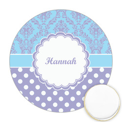 Purple Damask & Dots Printed Cookie Topper - Round (Personalized)