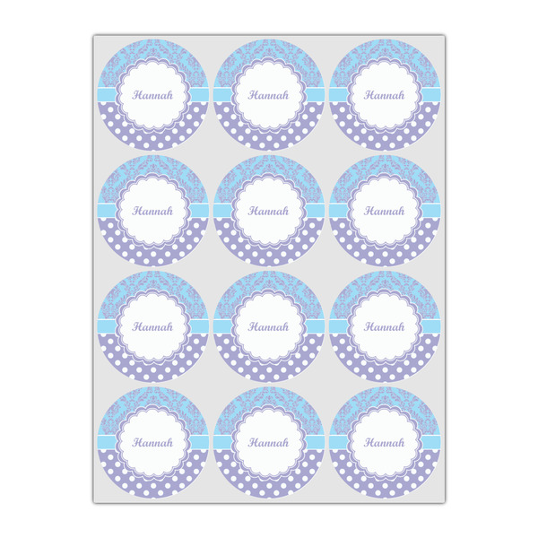 Purple Damask & Dots Icing Circle - Small - Set of 12