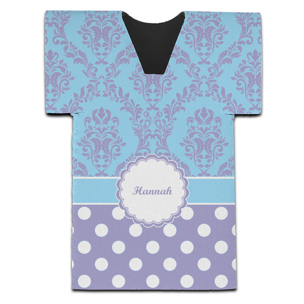 Purple Damask & Dots Jersey Bottle Cooler - Set of 4 - FRONT (flat)