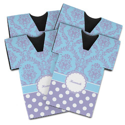 Purple Damask & Dots Jersey Bottle Cooler - Set of 4 (Personalized)