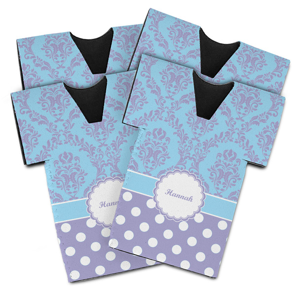 Purple Damask & Dots Jersey Bottle Cooler - Set of 4 - MAIN (flat)