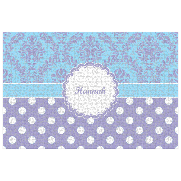 Custom Purple Damask & Dots Jigsaw Puzzle - 1000-piece (Personalized)