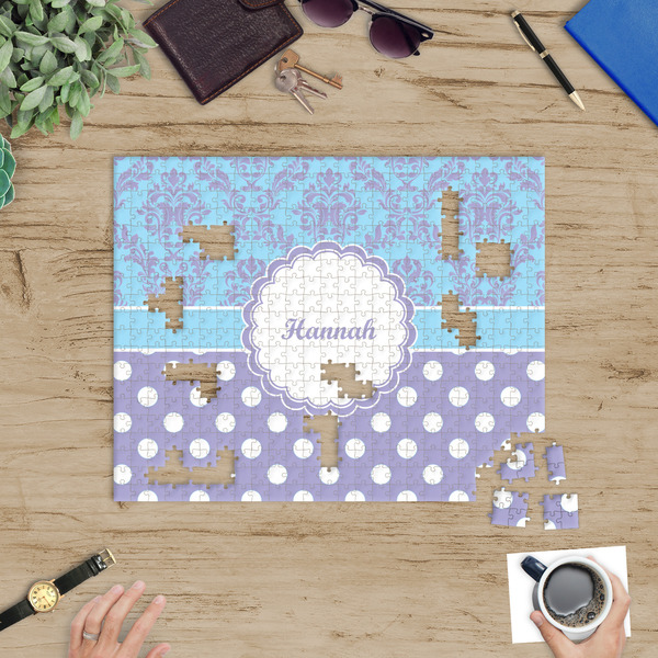 Purple Damask & Dots Jigsaw Puzzle 500 Piece - In Context