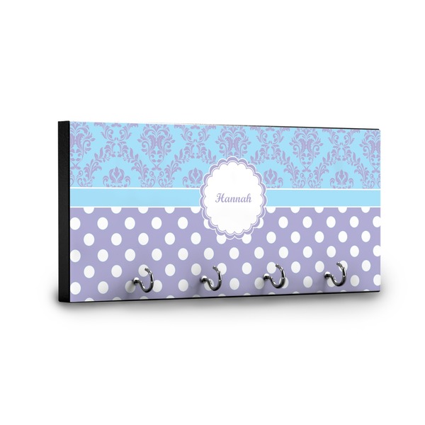 Purple Damask & Dots Key Hanger - Front View with Hooks