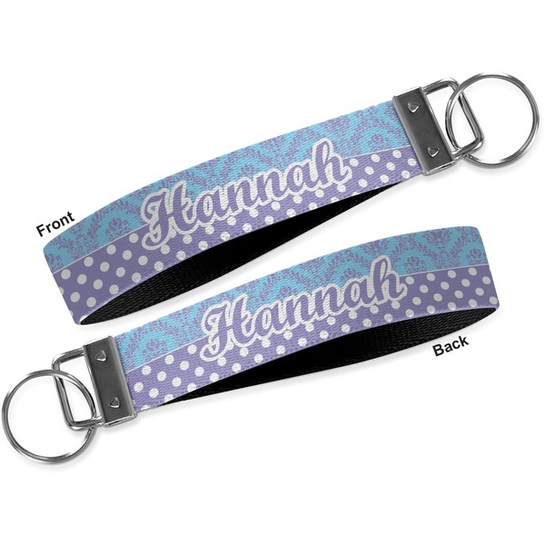 Purple Damask & Dots Key-chain - Metal and Nylon - Front and Back