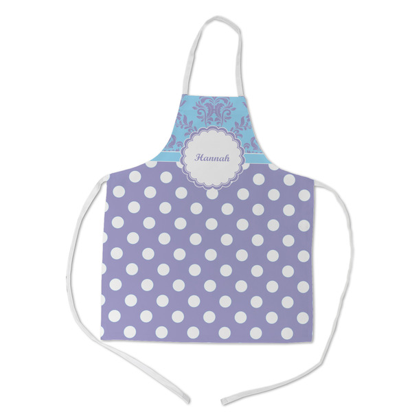 Custom Purple Damask & Dots Kid's Apron w/ Name or Text
