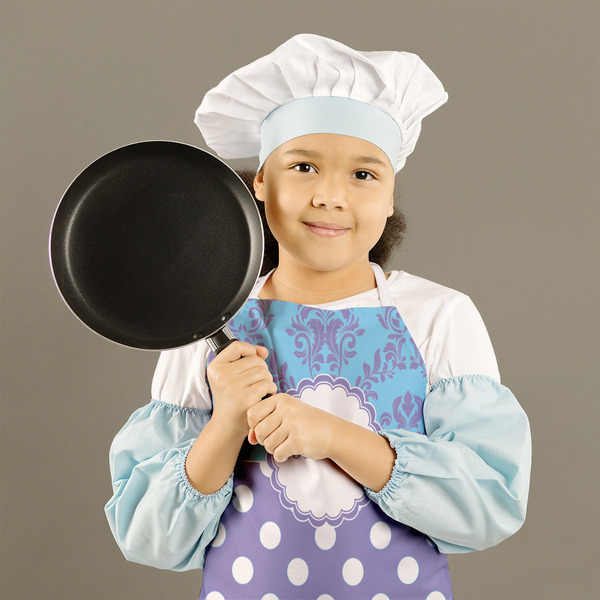 Purple Damask & Dots Kid's Aprons - Medium - Lifestyle
