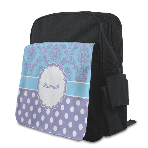 Custom Purple Damask & Dots Preschool Backpack (Personalized)