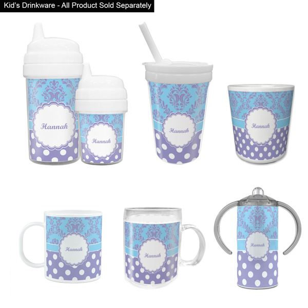 Purple Damask & Dots Kid's Drinkware - Customized & Personalized