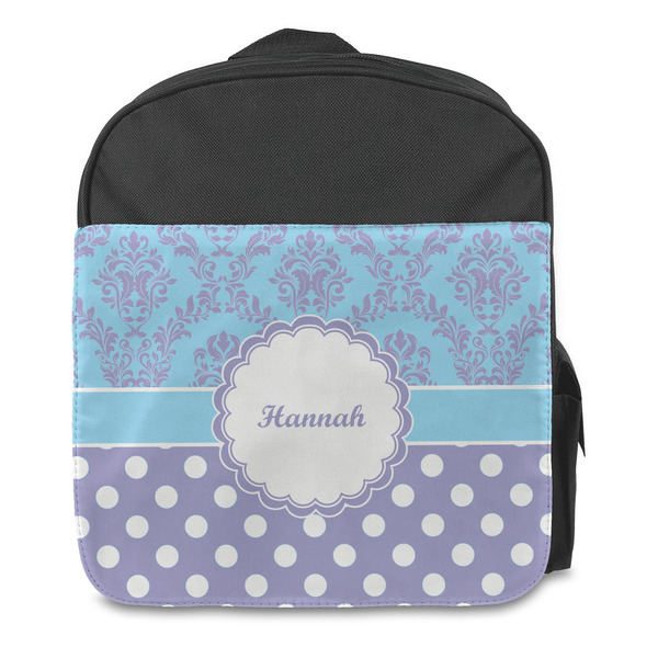 Purple Damask & Dots Kids Backpack - Front