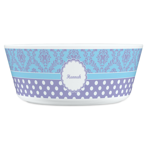 Purple Damask & Dots Kids Bowls - FRONT