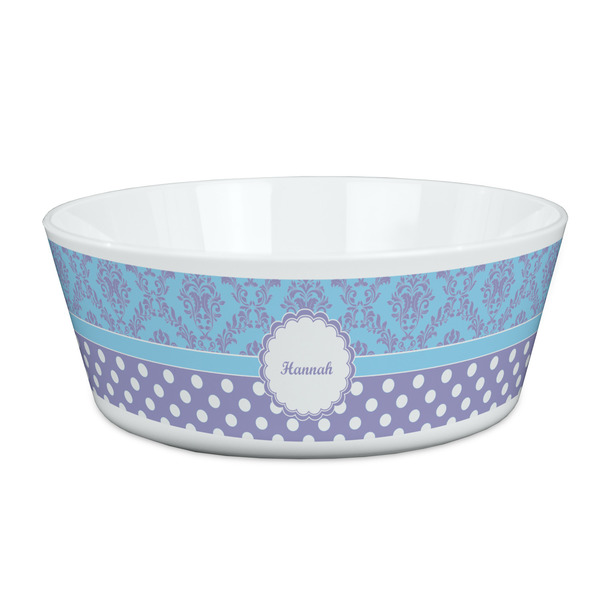 Custom Purple Damask & Dots Kid's Bowl (Personalized)