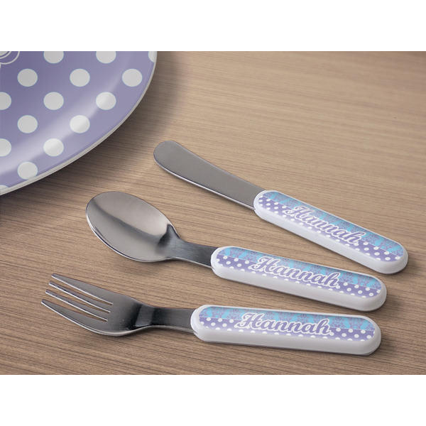 Purple Damask & Dots Kids Flatware w/ Plate