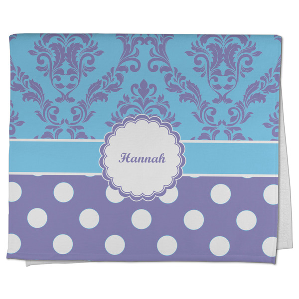 Custom Purple Damask & Dots Kitchen Towel - Poly Cotton w/ Name or Text