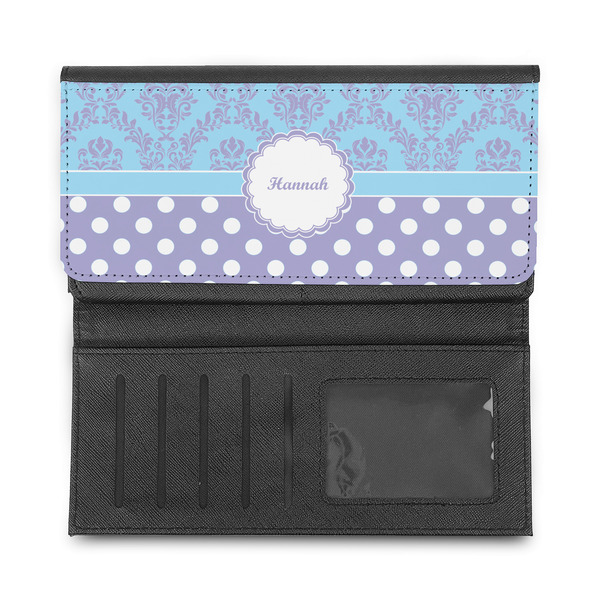 Purple Damask & Dots Ladies Wallet - Half Way Open