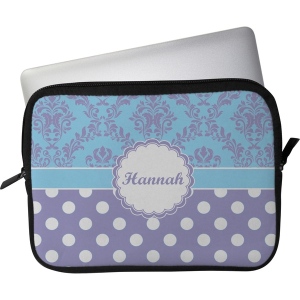 Custom Purple Damask & Dots Laptop Sleeve / Case (Personalized)