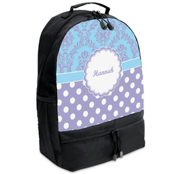 Purple Damask & Dots Backpacks - Black (Personalized)