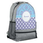 Purple Damask & Dots Backpack - Grey (Personalized)