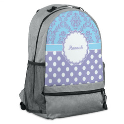Purple Damask & Dots Backpack - Grey (Personalized)