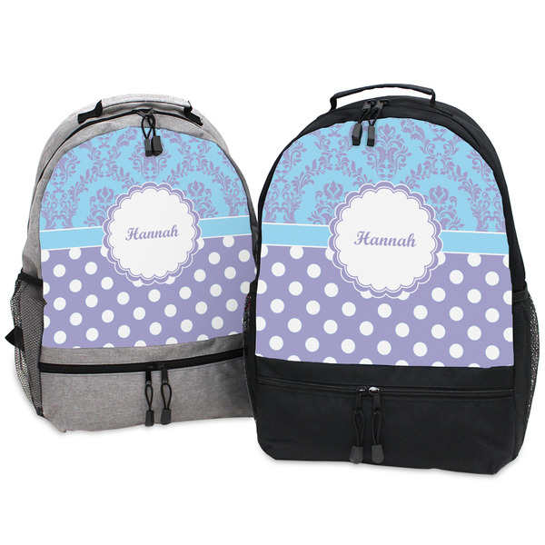 Purple Damask & Dots Large Backpacks - Both