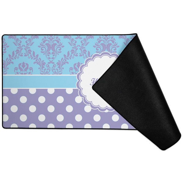 Purple Damask & Dots Large Gaming Mats - FRONT W/ FOLD