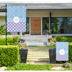 Purple Damask & Dots Large Garden Flag - Double Sided (Personalized)