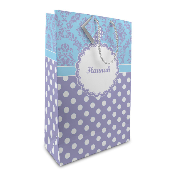 Custom Purple Damask & Dots Large Gift Bag (Personalized)