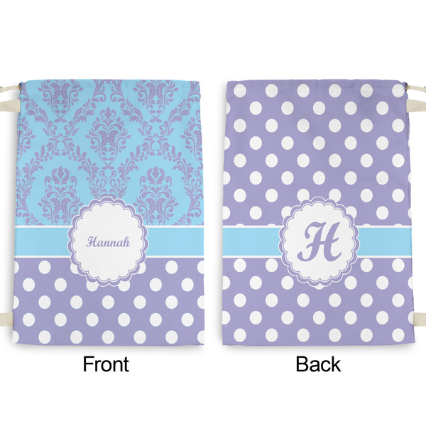 Purple Damask & Dots Large Laundry Bag - Front & Back View