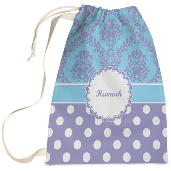 Custom Purple Damask & Dots Laundry Bag - Large (Personalized)