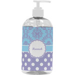 Purple Damask & Dots Plastic Soap / Lotion Dispenser (16 oz - Large - White) (Personalized)
