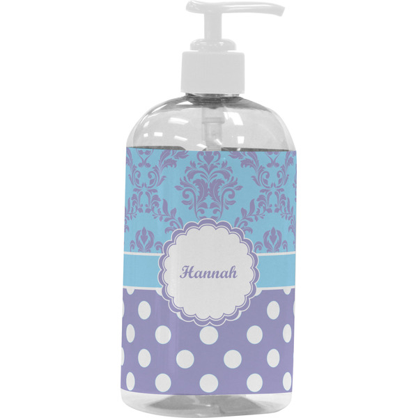 Purple Damask & Dots Large Liquid Dispenser (16 oz) - White