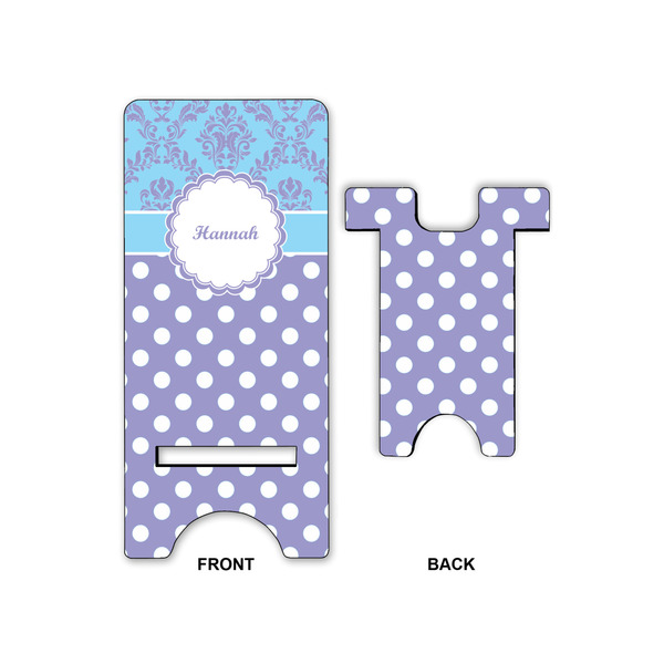 Purple Damask & Dots Large Phone Stand - Front & Back