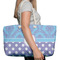 Purple Damask & Dots Large Rope Tote Bag - In Context View
