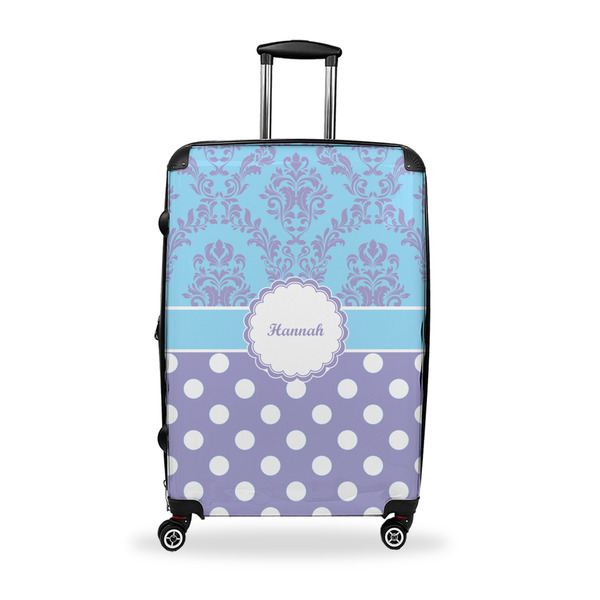 Custom Purple Damask & Dots Suitcase - 28" Large - Checked w/ Name or Text