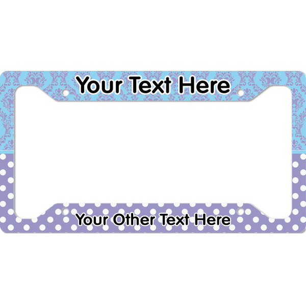 Custom Purple Damask & Dots License Plate Frame - Style A (Personalized)
